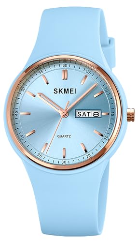 Analoge Uhren für Frauen Jelly Watch Minimalistischer Stil Damen Sportuhr 3ATM Wasserdicht Armbanduhr Kalender Bunte Quarzuhr Lässig Einfach Leicht zu Lesen Silikonband, blau von findtime