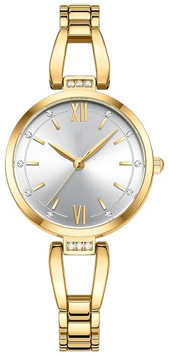 Armbanduhr Damen Analog Quarzuhr Klassische Elegante Damenuhr Minimalistische Design Klein Zifferblatt 3 Zeiger Wasserdicht Armband für Fraun Weiß Gold Design Metallarmband von findtime