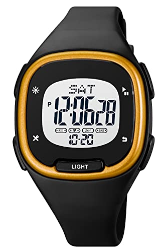 Armbanduhr Damen Digital Uhr Elektronisch 5 ATM Wasserdicht Kinderuhr Jungen Mädchen Damenuhr Wecker Stoppuhr Frauen Uhren mit Silikon Armband Outdoor Sport Rosa Schwarz Gold Blau Weiß von findtime