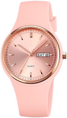 Armbanduhr Damen Kinder Uhr Teenager Mädchen Buntfarbig Sport Analog Quarz Uhr Minimalistische Damenuhr mit Silikonarmband Datum Wochentag Modisch von findtime