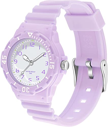 findtime Armbanduhr Damen Mädchen Weiß Rosa Grün Blau Lila Schwarz Silikonarmband Bunte Farbe Leuchtendeszeiger 5ATM Wasserdicht Analoge Quarz von findtime