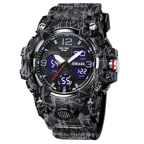 Armbanduhr Herren Digital Militär Uhr Military Watch Tactical Digitaluhr Herrenuhr 5 ATM Wasserdicht Jungen Sportuhr Männer Outdoor Stoppuhr Sport Chronograph Herren Wecker Vibration Schwarz Grün von findtime