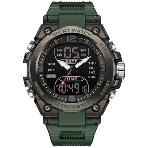 Armbanduhr Herren Digitaluhr Sportuhr Herrenarmbanduhren wasserdichte Militär Uhren mit LED-Leuchtdisplay Analogen Zeigern und Digitalen Zahlen von findtime