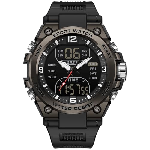 Armbanduhr Herren Digitaluhr Sportuhr Herrenarmbanduhren wasserdichte Militär Uhren mit LED-Leuchtdisplay Analogen Zeigern und Digitalen Zahlen von findtime