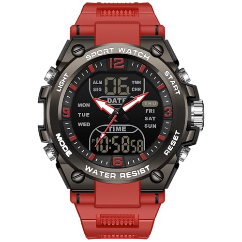 Armbanduhr Herren Digitaluhr Sportuhr Herrenarmbanduhren wasserdichte Militär Uhren mit LED-Leuchtdisplay Analogen Zeigern und Digitalen Zahlen von findtime