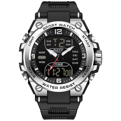 Armbanduhr Herren Digitaluhr Sportuhr Herrenarmbanduhren wasserdichte Militär Uhren mit LED-Leuchtdisplay Analogen Zeigern und Digitalen Zahlen von findtime