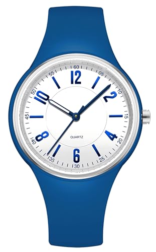 Armbanduhr Jungen Mädchen Kinderuhr Studenten Beleuchted Zeiger Jungendliche Analog Uhr Wasserdicht Outdoor Zeit Lernen für Alter 5-14 Kinder Zeit Lernen Blau Weiß Cool von findtime