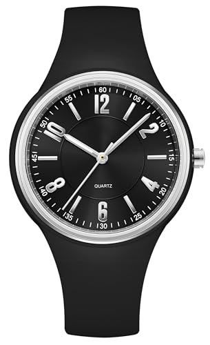 Armbanduhr Jungen Mädchen Kinderuhr Studenten Beleuchted Zeiger Jungendliche Analog Uhr Wasserdicht Outdoor Zeit Lernen für Alter 5-14 Kinder Zeit Lernen Silber Schwarz Cool von findtime