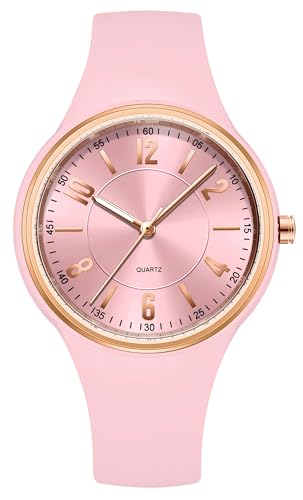 Armbanduhr Mädchen Jungen Kinderuhr Studenten Beleuchted Zeiger Jungendliche Analog Uhr Wasserdicht Outdoor Zeit Lernen für Alter 5-14 Kinder Zeit Lernen Rosa Gold Elegant von findtime