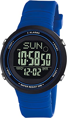 Blau Digital Kinderuhr für Mädchen Jungen, Sport Outdoor Armbanduhr Wasserdicht Multifunktionsuhr Quarz mit Silikonband LED-Licht Datum von findtime