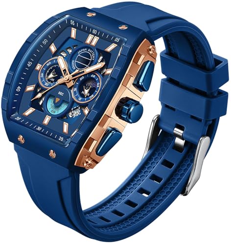 Blau Herren Uhr Chronograph Herrenuhren Eckiges Zifferblatt Design Analog Quarz Armbanduhr Business Leuchtender Zeiger von findtime