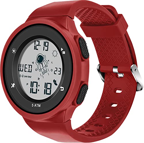 Damen Armbanduhr Bunte Rot Kinderuhr Jungen Quartz Uhr 50M Wasserdicht Alarm Stoppuhr Digital Cartoon Astronaut Design Unisex mit Silikonarmband von findtime