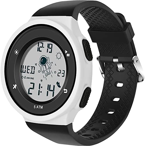 Damen Armbanduhr Bunte Schwarz Weiß Kinderuhr Jungen Quartz Uhr 50M Wasserdicht Alarm Stoppuhr Digital Cartoon Astronaut Design Unisex mit Silikonarmband von findtime