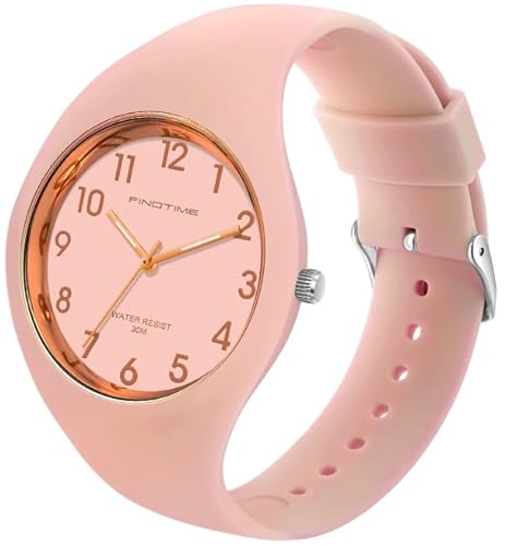 Wasserdichte Damenuhren für Damen, Sportuhren, Damenuhr mit großem Zifferblatt und weichem Silikonarmband, einfache Uhr für Teenager, Krankenschwestern, mit Sekundenzeiger, weiß, schwarz, rosa, rose, von findtime