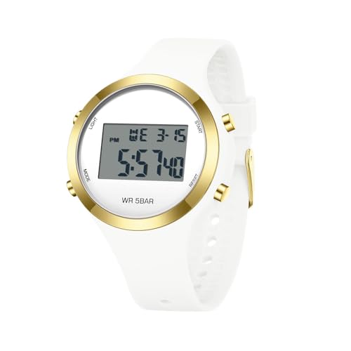Damen Digitaluhr Sport Wasserdicht Damen Stoppuhr Countdown Alarm 12/24 Stunden Format große LED Anzeige, Blancdoree, Gürtel von findtime