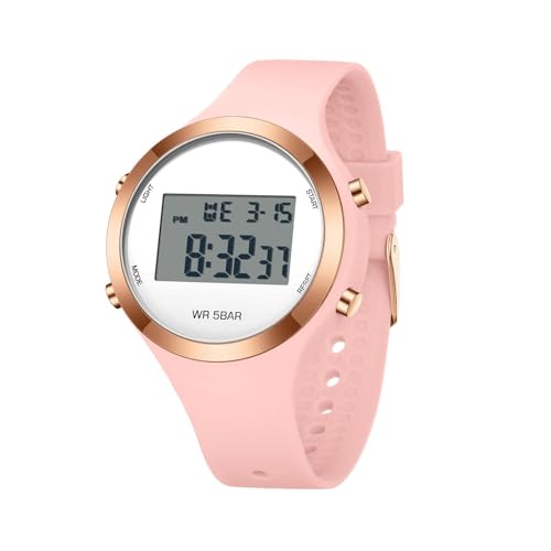 Damen Digitaluhr Teenager Mädchen Sport Wasserdicht Uhr mit Stoppuhr Countdown Alarm 12/24 Stunden Format mit LED Anzeige Groß, rose, Armband von findtime