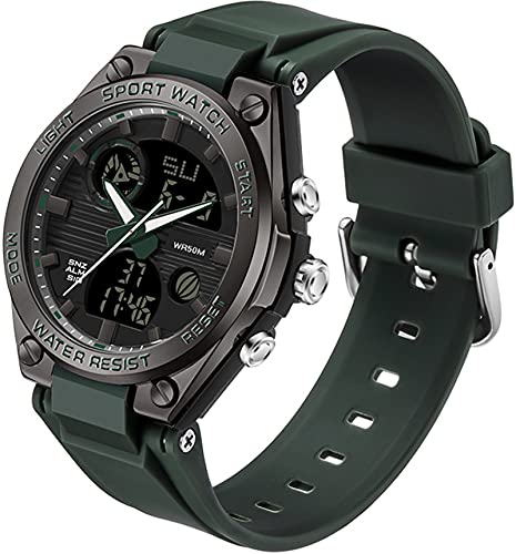 Damen Uhr Digital Armbanduhr mit Silikonarmband 50M Wasserdicht Digitaluhr für Mädchen Jungen Analog Sportuhr mit Alarm Datum LED Kinderuhr Elektronisch Grün von findtime