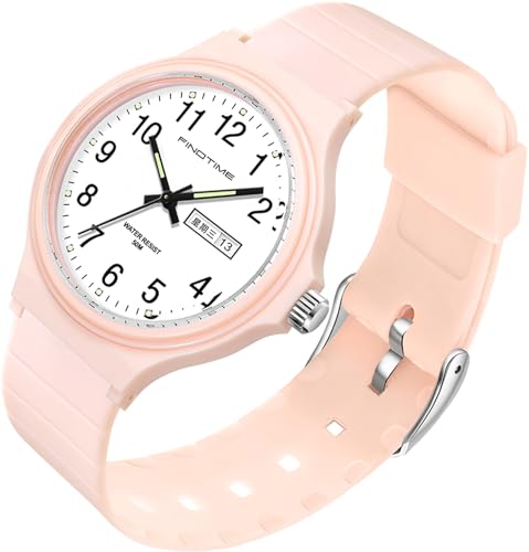 Damen Uhren Wasserdicht Minimalistisch Rosa Armbanduhr Unisex Sportuhren für Uhr Frauen Mädchen Studenten Einfache Stil Analoge Quarzuhr Leicht Ablesbares Zifferblatt von findtime