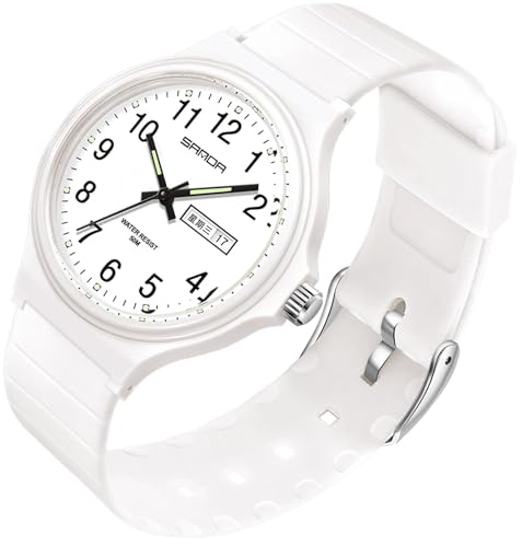 Damen Uhren Wasserdicht Minimalistisch Weiß Armbanduhr Unisex Sportuhren für Frauen Mädchen Studenten Leicht Ablesbares Zifferblatt Einfache Stil Analoge Quarzuhr von findtime
