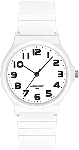 Damenuhr Analog Quarz Uhr Kunststoff 5ATM wasserdichte Armbanduhr für Mädchen Jungen Große Zahlen Einfache Uhren Damen Senioren von findtime