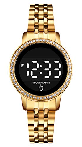 findtime Damenuhr Gold Uhr Damen Rund Klassisch Digital Quarz Uhren Edelstahl Mädchen Armbanduhren für Damenuhren LED Hintergrundbeleuchted Wasserdicht von findtime