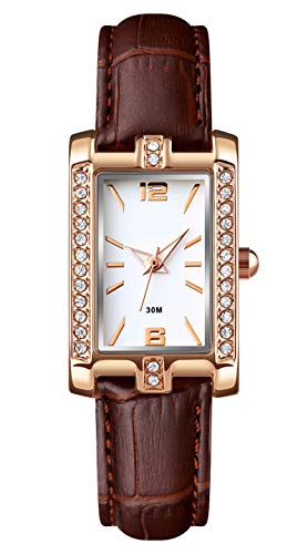 findtime Damenuhr Rosegold Schmuck Frauen Uhr Analog Quarz Armbanduhr Mode Elegant Klassisch mit Leder Edelstahl Armband Wasserdicht Ultradünn Uhren Schwarz Rot Weiß von findtime