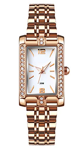 findtime Damenuhr Rosegold Schmuck Frauen Uhr Analog Quarz Armbanduhr Mode Elegant Klassisch mit Leder Edelstahl Armband Wasserdicht Ultradünn Uhren Schwarz Rot Weiß von findtime