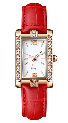 findtime Damenuhr Rosegold Schmuck Frauen Uhr Analog Quarz Armbanduhr Mode Elegant Klassisch mit Leder Edelstahl Armband Wasserdicht Ultradünn Uhren Schwarz Rot Weiß von findtime