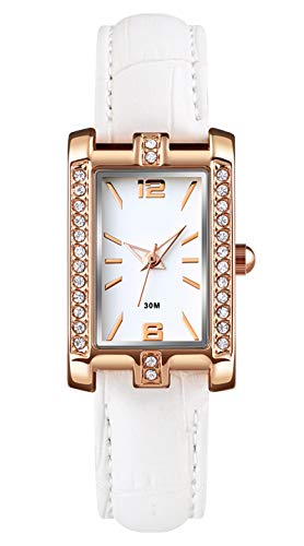 findtime Damenuhr Rosegold Schmuck Frauen Uhr Analog Quarz Armbanduhr Mode Elegant Klassisch mit Leder Edelstahl Armband Wasserdicht Ultradünn Uhren Schwarz Rot Weiß von findtime