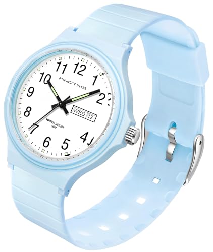 Damenuhr Wasserdicht Analog Uhren Sport Einfache Minimalistische Casual Uhr Krankenschwester Armbanduhr Leuchtend Damen Armbanduhr Sekundenzeiger Kalender Schwarz Weiß Blau Grün Lila Rosa, blau von findtime