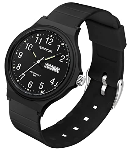 Damenuhr Wasserdicht Analog Uhren Sport Einfache Minimalistische Lässige Armbanduhr Leuchtende Damen Armbanduhr Kalender Sekundenzeiger Uhr für Frauen Mädchen Teenager, Schwarz_6060 von findtime