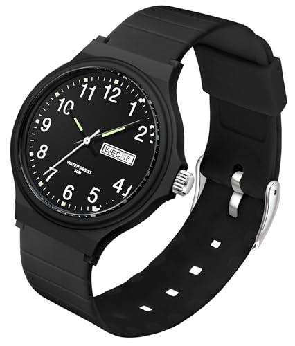 Damenuhr Wasserdicht Analog Uhren Sport Einfache Minimalistische Lässige Armbanduhr Leuchtende Damen Armbanduhr Kalender Sekundenzeiger Uhr für Frauen Mädchen Teenager, Schwarz_6060, Armband von findtime