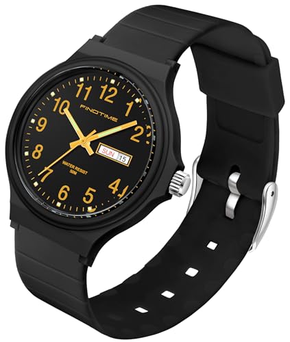 Damenuhr Wasserdicht Analog Uhren Sport Einfache Minimalistische Lässige Armbanduhr Leuchtende Damen Armbanduhr Kalender Sekundenzeiger Uhr für Frauen Mädchen Teenager, schwarz / goldfarben von findtime