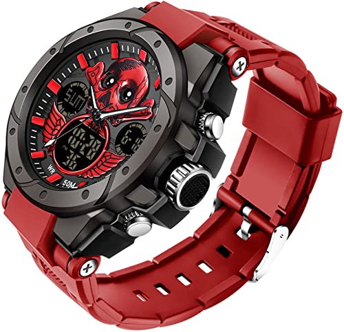 findtime Digital Sport Uhren Herren 5ATM Wasserdicht Militär Uhr Männer Sportuhr Schädel Armbanduhr mit Kalender Wecker LED Stoppuhr Analog Digitaluhr Jungen Outdoor Tactical Watch von findtime