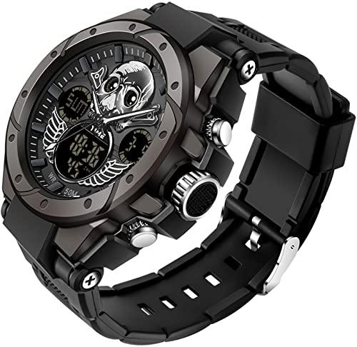 findtime Digital Sport Uhren Herren 5ATM Wasserdicht Militär Uhr Männer Sportuhr Schädel Armbanduhr mit Kalender Wecker LED Stoppuhr Analog Digitaluhr Jungen Outdoor Tactical Watch von findtime