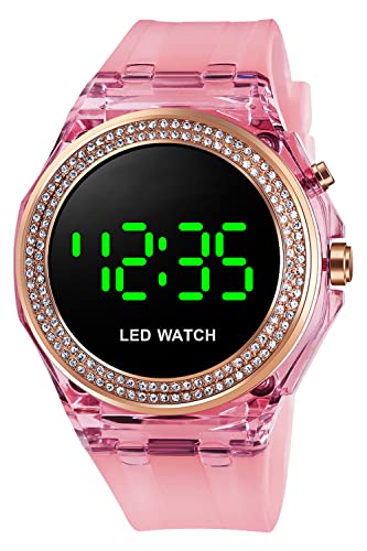 Digital Uhr Damen Armbanduhr Sportuhr mit Silikonarmband Damenuhr Elektronische Uhren Analog Quarz Frauen Mädchen Business Watch 5 ATM Wasserdicht Rosegold Schwarz Kristall Diamant luxuriös Schmuck von findtime