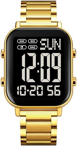 Digital Uhren Herren Digitaluhr Große Ziffern Senioren Business Digitale Armbanduhr Männer Metallarmband Luxus Uhr LED Dualzeit Datum 12/24H Stoppuhr von findtime