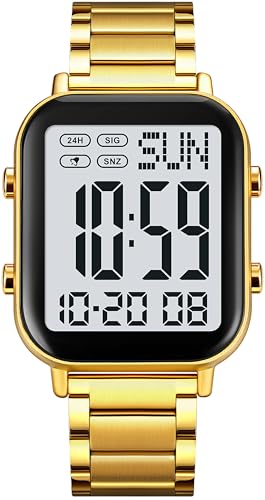 Digital Uhren Herren Digitaluhr Große Ziffern Senioren Business Digitale Armbanduhr Männer Metallarmband Luxus Uhr LED Dualzeit Datum 12/24H Stoppuhr von findtime