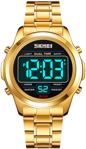 Digital Uhren Herren Luxus Sportlich Männer Uhr Militär Edelstahl LED Wecker Digitale Armbanduhren Herrenuhr Wasserdicht mit Stoppuhr Datum Dual Time 12/24H Multifunktions von findtime