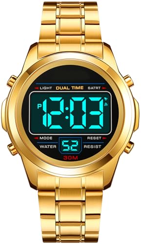 Digital Uhren Herren Luxus Sportlich Männer Uhr Militär Edelstahl LED Wecker Digitale Armbanduhren Herrenuhr Wasserdicht mit Stoppuhr Datum Dual Time 12/24H Multifunktions von findtime