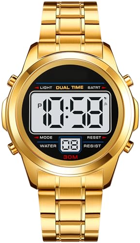 Digital Uhren Herren Luxus Sportlich Männer Uhr Militär Edelstahl LED Wecker Digitale Armbanduhren Herrenuhr Wasserdicht mit Stoppuhr Datum Dual Time 12/24H Multifunktions von findtime