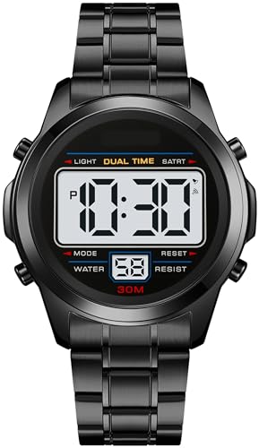 Digital Uhren Herren Luxus Sportlich Männer Uhr Militär Edelstahl LED Wecker Digitale Armbanduhren Herrenuhr Wasserdicht mit Stoppuhr Datum Dual Time 12/24H Multifunktions von findtime