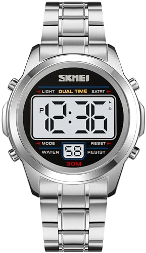 Digital Uhren Herren Luxus Sportlich Männer Uhr Militär Edelstahl LED Wecker Digitale Armbanduhren Herrenuhr Wasserdicht mit Stoppuhr Datum Dual Time 12/24H Multifunktions von findtime