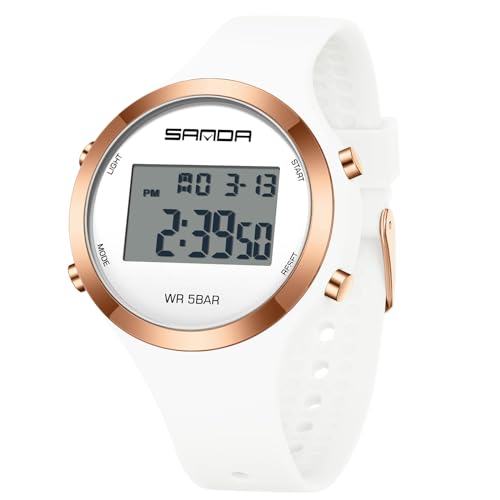 Digitale Armbanduhr Damen Uhr Damenarmbanduhr Digitaluhr Mädchen Damenuhr mit Silikonarmband 5 ATM Wasserdicht Jungen Kinderuhr Junge Uhren Kids Watch Sportuhr Stoppuhr Wecker Kalender Datum LED Licht von findtime