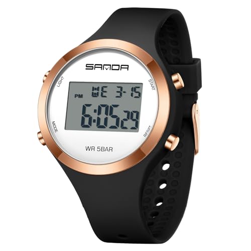 Digitale Armbanduhr Damen Uhr Damenarmbanduhr Digitaluhr Mädchen Damenuhr mit Silikonarmband 5 ATM Wasserdicht Jungen Kinderuhr Junge Uhren Kids Watch Sportuhr Stoppuhr Wecker Kalender Datum LED Licht von findtime