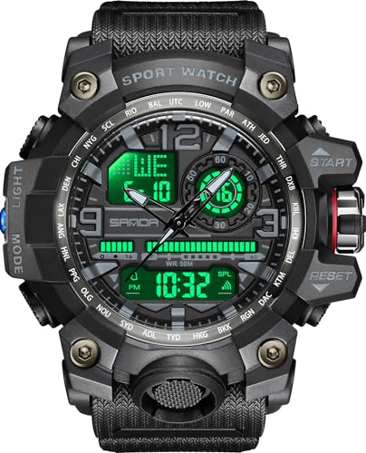 Digitale Armbanduhr Herren Analog Digital Sport Militäruhr für Herren Jungen Outdoor wasserdichte Sportuhr mit Wecker LED Licht Datum Woche 12/24H Multifunktions Tactical Watch for Men von findtime