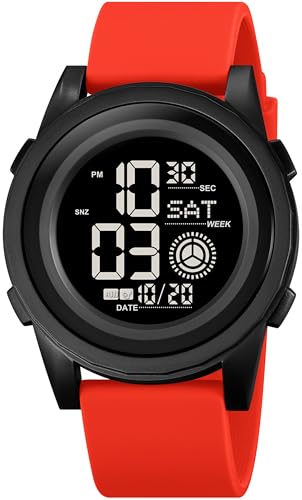 Digitale Armbanduhr Herren Damen Digitaluhr Große Ziffern Sport Uhren LED Silikon 50M wasserdichte Uhr für Jungen Männer mit Weker Kalender Coutdown Stoppuhr 12/24 Stunden von findtime