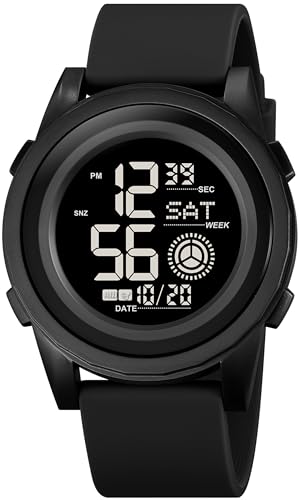 Digitale Armbanduhr Herren Damen Digitaluhr Große Ziffern Sport Uhren LED Silikon 50M wasserdichte Uhr für Jungen Männer mit Weker Kalender Coutdown Stoppuhr 12/24 Stunden von findtime