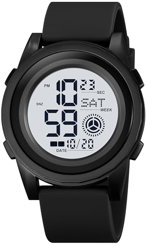 Digitale Armbanduhr Herren Damen Digitaluhr Große Ziffern Sport Uhren LED Silikon 50M wasserdichte Uhr für Jungen Männer mit Weker Kalender Coutdown Stoppuhr 12/24 Stunden von findtime