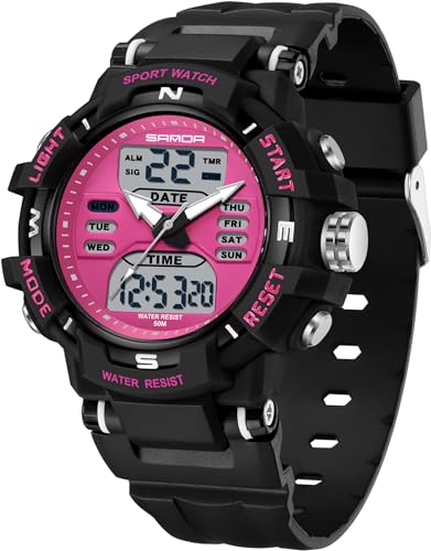 Digitale Armbanduhr Kinder Digitaluhr Damen Uhr 5ATM Wasserdicht Kinder Uhren für Jungs Mädchen mit Wecker Kalender Coutdown LED Stoppuhr 12/24H Analog Digital Sportuhr Militär Kids Watch von findtime